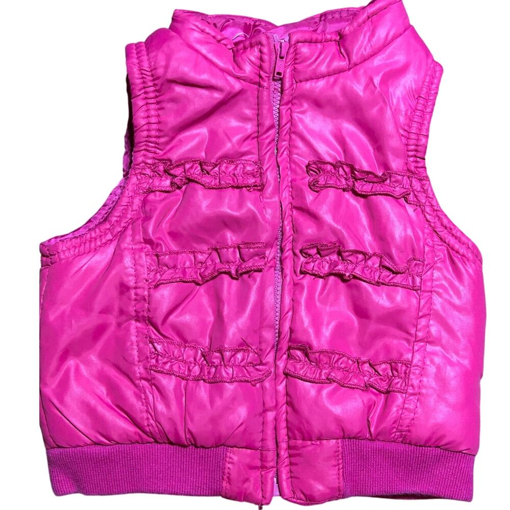 Nannette baby girls sz 12 M Vibrant Magenta pink quilted puffer vest full zip